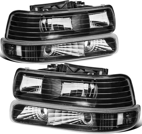 MOSTPLUS Headlight Assembly Compatible with 1999-2002 Chevrolet Silverado 1500 2500 2000-2006 Suburban 1500 2500 Tahoe Front Lamp with Black Housing/Smoke Tinted Lens/Clear Reflector in Saudi Arabia