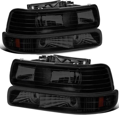 MOSTPLUS Headlight Assembly Compatible with 1999-2002 Chevrolet Silverado 1500 2500 2000-2006 Suburban 1500 2500 Tahoe Front Lamp with Black Housing/Smoke Tinted Lens/Clear Reflector in Saudi Arabia