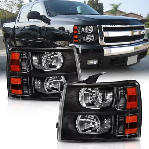 Black Amber Headlights Tail Lights Assembly Combo Compatible with 2008 2009 2010 2011 2013 Chevy Silverado Head Lights Rear Rear Brake Lamp, Factory Style in Saudi Arabia