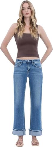 Vervet - Mid Rise Slim Wide Jeans with 3" Raw Edge Cuff (28" Inseam) - LV1948 - Includes Official Tag in Saudi Arabia