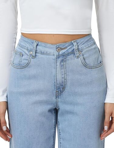Foucome Women's Jeans High Waisted Straight Leg Jeans for Women Stretchy Frayed Raw Hem Baggy Denim Pants in Saudi Arabia