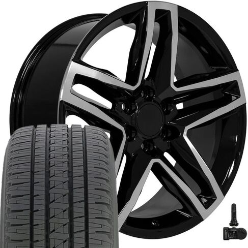 OE Wheels CV34 22 Inch Rims and Tires Fit Silverado 1500 Trail Boss Style 6x139.7 22x9 Gloss Black Machined - Hollander 5911 - Dueler Alenza HL 285/45-22 (Set of 4) in Saudi Arabia