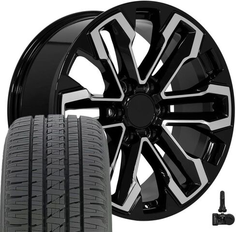 OE Wheels CV69 20 Inch Rims and Tires Fit Silverado 1500 Style 6x139.7 20x9 Gloss Black Machined - Hollander 5905 - Dueler Alenza HL Plus 275/55-20 (Set of 4) in Saudi Arabia
