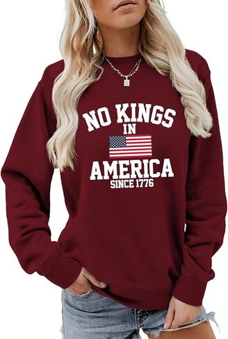 SHUNDA No Kings In America Since 1776 Women's Fall Winter Sweatshirts Letter Print Graphic Long Sleeve Pullover Tops in Saudi Arabia