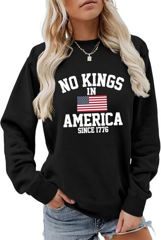 SHUNDA No Kings In America Since 1776 Women's Fall Winter Sweatshirts Letter Print Graphic Long Sleeve Pullover Tops in Saudi Arabia