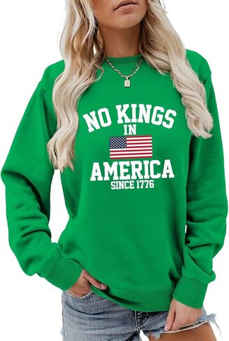 SHUNDA No Kings In America Since 1776 Women's Fall Winter Sweatshirts Letter Print Graphic Long Sleeve Pullover Tops in Saudi Arabia