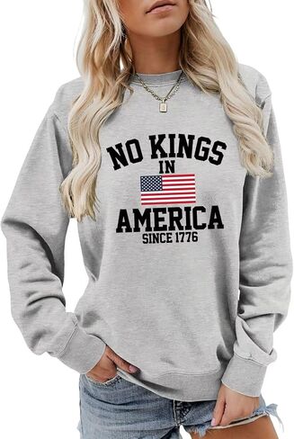 SHUNDA No Kings In America Since 1776 Women's Fall Winter Sweatshirts Letter Print Graphic Long Sleeve Pullover Tops in Saudi Arabia