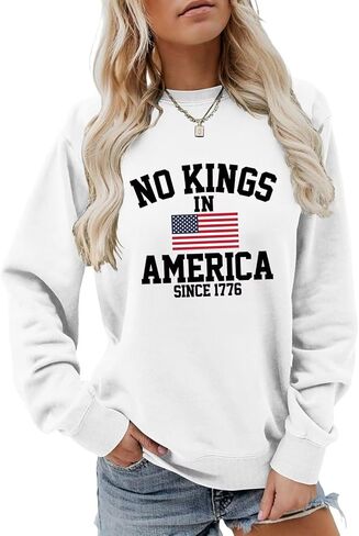 SHUNDA No Kings In America Since 1776 Women's Fall Winter Sweatshirts Letter Print Graphic Long Sleeve Pullover Tops in Saudi Arabia