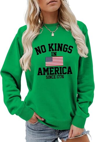 SHUNDA No Kings In America Since 1776 Women's Fall Winter Sweatshirts Letter Print Graphic Long Sleeve Pullover Tops in Saudi Arabia