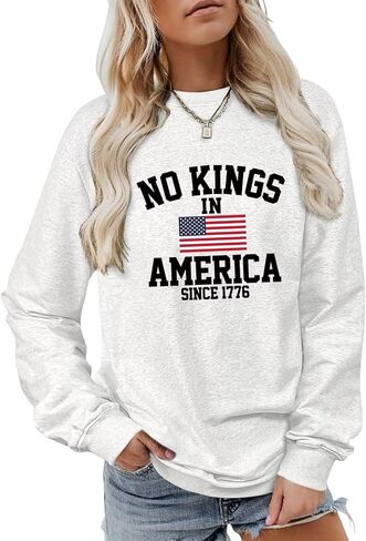 SHUNDA No Kings In America Since 1776 Women's Fall Winter Sweatshirts Letter Print Graphic Long Sleeve Pullover Tops in Saudi Arabia