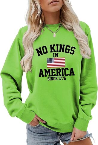 SHUNDA No Kings In America Since 1776 Women's Fall Winter Sweatshirts Letter Print Graphic Long Sleeve Pullover Tops in Saudi Arabia
