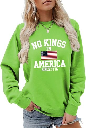 SHUNDA No Kings In America Since 1776 Women's Fall Winter Sweatshirts Letter Print Graphic Long Sleeve Pullover Tops in Saudi Arabia