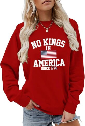 SHUNDA No Kings In America Since 1776 Women's Fall Winter Sweatshirts Letter Print Graphic Long Sleeve Pullover Tops in Saudi Arabia