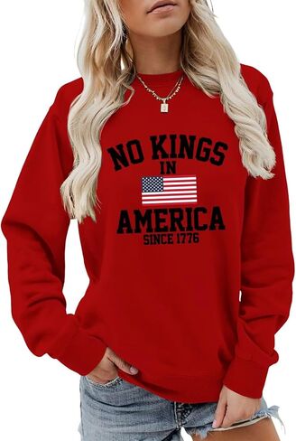 SHUNDA No Kings In America Since 1776 Women's Fall Winter Sweatshirts Letter Print Graphic Long Sleeve Pullover Tops in Saudi Arabia