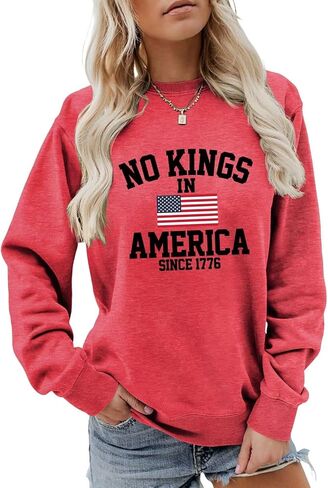 SHUNDA No Kings In America Since 1776 Women's Fall Winter Sweatshirts Letter Print Graphic Long Sleeve Pullover Tops in Saudi Arabia