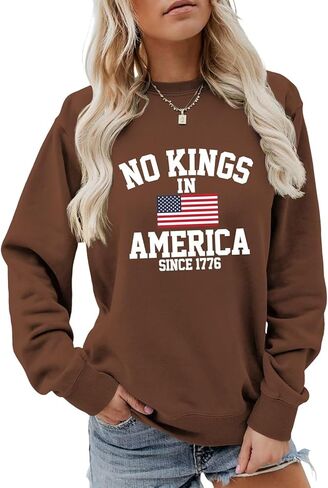 SHUNDA No Kings In America Since 1776 Women's Fall Winter Sweatshirts Letter Print Graphic Long Sleeve Pullover Tops in Saudi Arabia