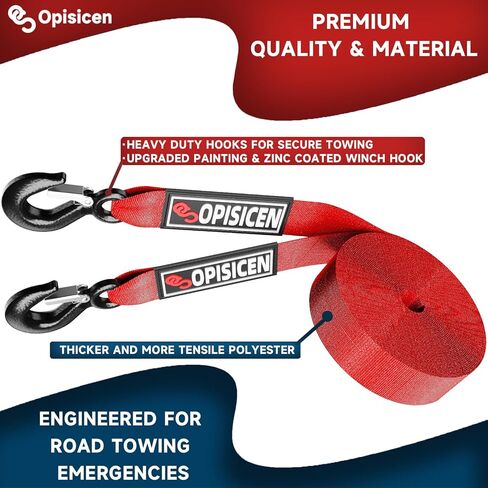 Tow Strap with Hooks 2 Inch x 20 Foot - 15,216 lbs Breaking Strength Emergency Heavy Duty Capacity Tow Rope Forged Steel Hooks for Car Truck Jeep ATV SUV, Roadside Recovery (Red, 2" x 20') in Kuwait