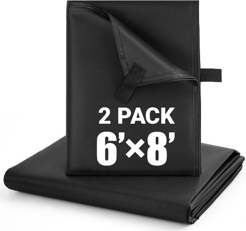 2 Pack 6x8 ft Black Heavy-Duty Waterproof Tarps - Oxford Fabric Tarpaulin with Reinforced Webbing Loops for Firewood, Roof, Camping, Pool, Boat & Outdoor Covers in Kuwait