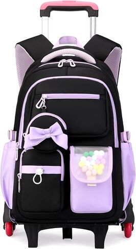 حقيبة ظهر متدحرجة للفتيات والأطفال مع عجلات، حقائب بعجلات لطيفة للفتيات، حقيبة مدرسية دوارة للمرحلة الابتدائية المتوسطة in Kuwait