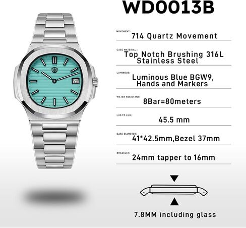 watchdives 41mm Business Men's Watch WD0013 Octagonal 745 Movt Quartz Analog Luxury Watches for Men Luminous Sapphire Crystal, 80M Water Resistant in Saudi Arabia
