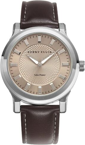 Perry Solar Men’s Watch – Round Sandstone Dial, Brown Leather Strap, Water-Resistant Analog in Saudi Arabia