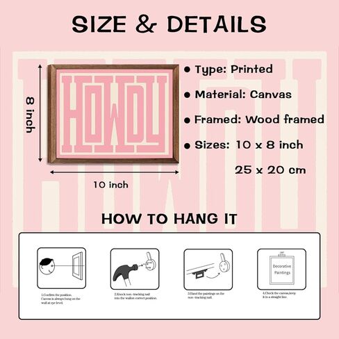 SEHSUVC الوردي HOWDY الغربية قماش جدار الفن، خمر مزرعة مزرعة رعاة البقر جدار ديكور، الخشب مؤطرة لطيف كوكيت Preppy الفتيات الجمالية غرفة ديكور الهدايا لغرفة النوم غرفة المعيشة ديكور المنزل 8x10 بوصة in Kuwait