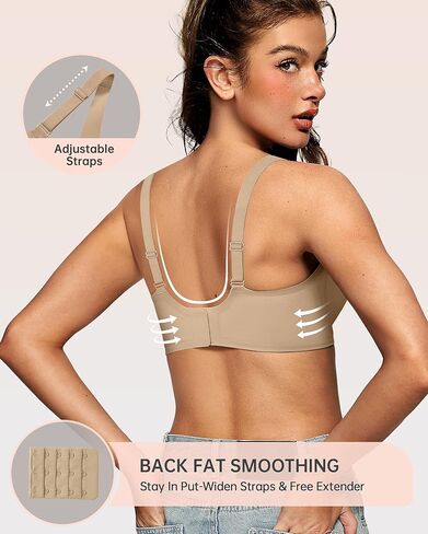 OEAK Womens Wireless Jelly Bra Plus Size Seamless Deep V Bras Nude+Semolina L in Saudi Arabia