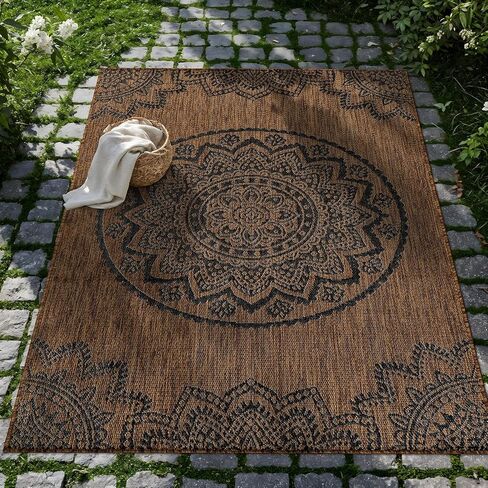 سجادة CAMILSON للأماكن الخارجية مقاس 10 × 14 سجاد عصري كبير الحجم للباحات والشرفات الداخلية والخارجية - سجادة خارجية قابلة للغسل وغير قابلة للتساقط وسهلة التنظيف (10 × 14 ميدالية - ذهبي/أسود) in Kuwait