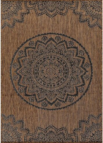 سجادة CAMILSON للأماكن الخارجية مقاس 10 × 14 سجاد عصري كبير الحجم للباحات والشرفات الداخلية والخارجية - سجادة خارجية قابلة للغسل وغير قابلة للتساقط وسهلة التنظيف (10 × 14 ميدالية - ذهبي/أسود) in Kuwait