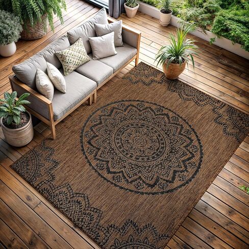 سجادة CAMILSON للأماكن الخارجية مقاس 10 × 14 سجاد عصري كبير الحجم للباحات والشرفات الداخلية والخارجية - سجادة خارجية قابلة للغسل وغير قابلة للتساقط وسهلة التنظيف (10 × 14 ميدالية - ذهبي/أسود) in Kuwait