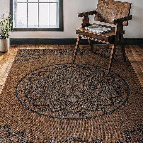 سجادة CAMILSON للأماكن الخارجية مقاس 10 × 14 سجاد عصري كبير الحجم للباحات والشرفات الداخلية والخارجية - سجادة خارجية قابلة للغسل وغير قابلة للتساقط وسهلة التنظيف (10 × 14 ميدالية - ذهبي/أسود) in Kuwait