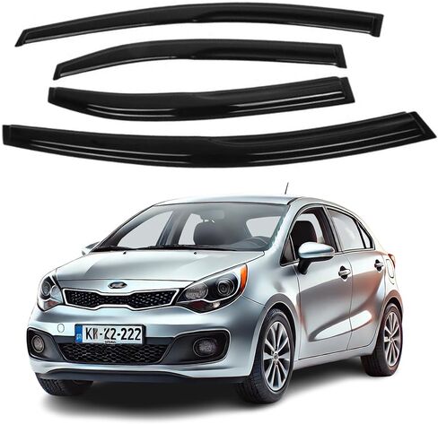 Fits for KIA Rio Hatchback 2012 2013 2014 2015 2016 2017; Premier Acrylic 2 mm Thickened Safe Smoke Window Visor Set - Sun, Rain, and Vent Protection, 4-Pieces Tape-On Window Deflector Guard Kit in Saudi Arabia