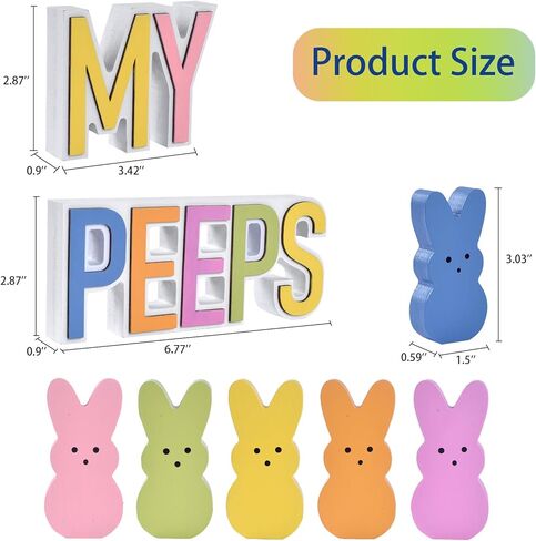 Easter Bunny Decorations for Home, 8PCS Wooden Easter Bunnies with 3D MY/PEEPS Signs, Spring Tiered Tray Decor Set for Table Centerpiece, Office, Holiday Display (6 colors) in Kuwait