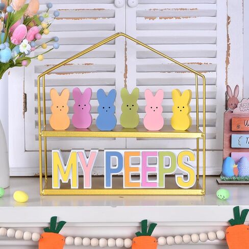 Easter Bunny Decorations for Home, 8PCS Wooden Easter Bunnies with 3D MY/PEEPS Signs, Spring Tiered Tray Decor Set for Table Centerpiece, Office, Holiday Display (6 colors) in Kuwait