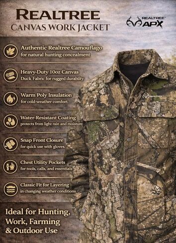 Realtree Camo Farm Hand Men's Insulated Canvas Duck Work Hunting Jacket in Saudi Arabia