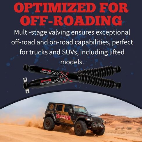 Set of Black Max Series Front & Rear Hydraulic Action Shocks fits 1988 1998 K1500 Pickup 4WD with 0-2.5" Front & 0-2" Rear Lift | Multi-Stage Valving | Durable Gloss Black Finish in Saudi Arabia