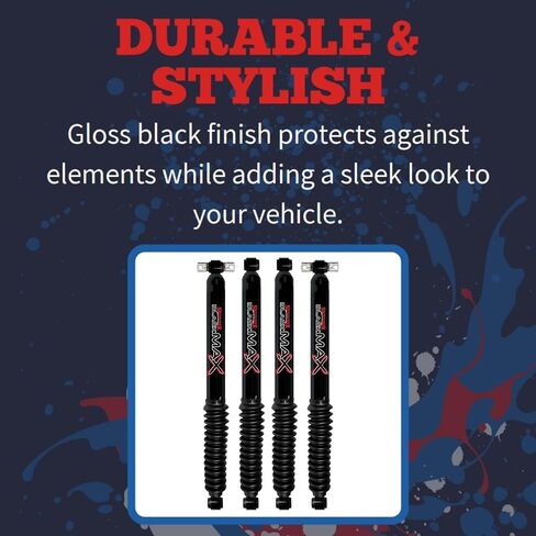 Set of Black Max Series Front & Rear Hydraulic Action Shocks fits 1988 1998 K1500 Pickup 4WD with 0-2.5" Front & 0-2" Rear Lift | Multi-Stage Valving | Durable Gloss Black Finish in Saudi Arabia