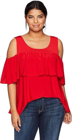 Star Vixen Women's Plus-Size Off/Cold Shoulder Dramatic Ruffle Peasant Top in Saudi Arabia