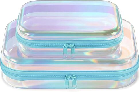 Clear Hard Shell Zipper Case, 2 Pack TSA-Approved Travel Toiletry Bag, Waterproof Cosmetic Bag, CLear Diaper Bag, Hair Tool Organizer, Toy Storage Bin,Travel Makeup Bag & Travel Essential (Pink) in Saudi Arabia