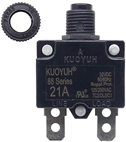13-21 Amps 88 Series Quick Connect Terminals Push-to-Reset Thermal Circuit Breaker with Transparent Waterproof Button Dust Cover (1-Pack) (20A) in Saudi Arabia