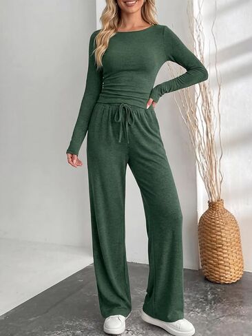 Women Cozy Long Sleeve Lounge Set, Soft Outfit for Home Relaxation and Casual Daily Wear for Fall Winter in Saudi Arabia