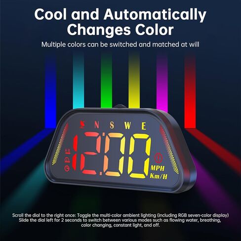 Heads up Display for Cars, Car HUD GPS Digital Speedometer, MPH KM/H Speed Compass, Overspeed Alarm, USB Cable Plug and Play, RGB Color Display, 360° Base, Real-Time Speed Projection for All Vehicles in Saudi Arabia