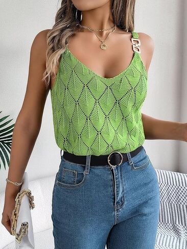 Women's Cute V Neck Argyle Cut Out Knit Tank Tops Casual Sleeveless Tunic Holiday Beach Pool Blouse in Saudi Arabia