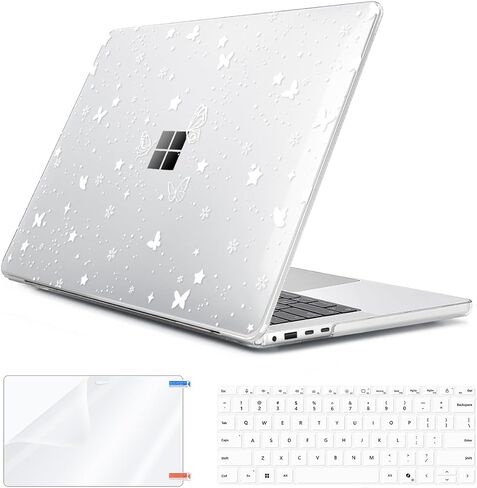 Case Compatible with 13.8" Microsoft Surface Laptop 7 Windows 11 PC 2024 Release Model 2036, Lightweight Plastic Hard Shell Case + Keyboard Cover + Screen Protector + Webcam Cover, Butterfly in Saudi Arabia