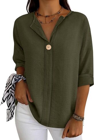 ANRABESS Women's Tops 3/4 Sleeve Dressy Casual V Neck Henley Tee Shirts 2026 Summer Business Work Blouses Fashion Clothes in Saudi Arabia