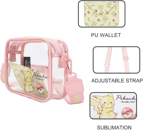Pokemon Purse for Women - Pikachu Handbag Bundle with Cute Pikachu Crossbody Bag and Wallet, Plus More | Pokemon Transparent Purse for Stadiums Set in Saudi Arabia