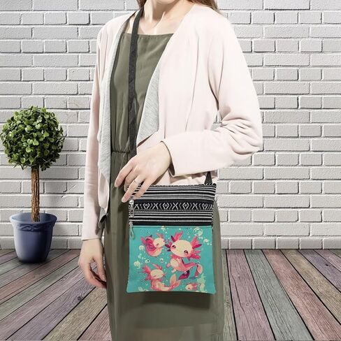 Cartoon Axolotls Messenger Bag Small Ethnic Pattern Printed Adjustable Strap Crossbody Zipper Bag Cartoon Axolotls Phone Bag Wallet Cute Shoulder Handbag for Women -2 in Saudi Arabia