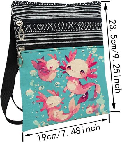 Cartoon Axolotls Messenger Bag Small Ethnic Pattern Printed Adjustable Strap Crossbody Zipper Bag Cartoon Axolotls Phone Bag Wallet Cute Shoulder Handbag for Women -2 in Saudi Arabia