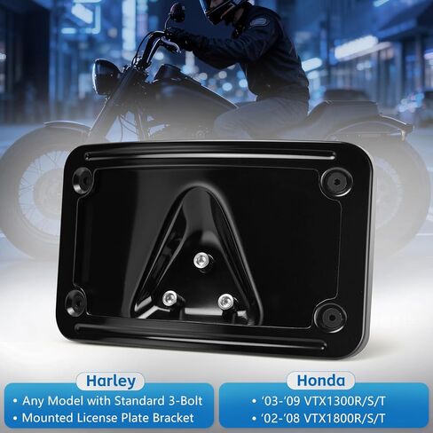 Low Profile License Plate Mount Kit，Heavy Steel License Plate Frame w/Holder，3148 License Plate Bracket Compatible with Motorcycle Harley Davidson 3 Hole,02-08 VTX1800R/S/T, 03-09 VTX1300R/S/T in Kuwait