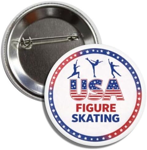 USA Figure Skating Collectible Button Pin Badge, American Flag Design, 2.25 Inches, Winter Games Theme in Saudi Arabia